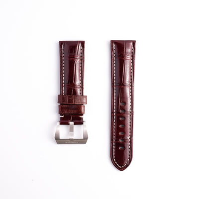 Panerai Luminor Marina 44mm Dark Brown Alligator Leather Strap 24mm with Brushed Pre-V Buckle | Genuine OEM