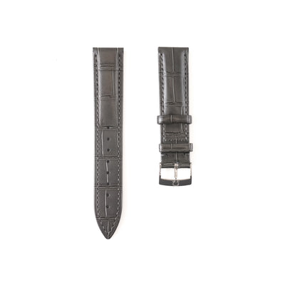 Genuine Omega 19mm Charcoal Grey Calf Grain Alligator Embossed Leather Strap & Steel Pin Buckle 94511802