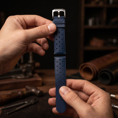 TAG Heuer Formula 1 43mm Blue Perforated Rubber Rally Strap 21.5mm with Pin Buckle | Genuine OEM FT8099