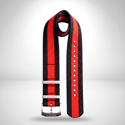 TAG Heuer Formula 1 McLaren Rocket Red & Black Striped Nylon NATO Strap 22mm | Genuine OEM FC8188