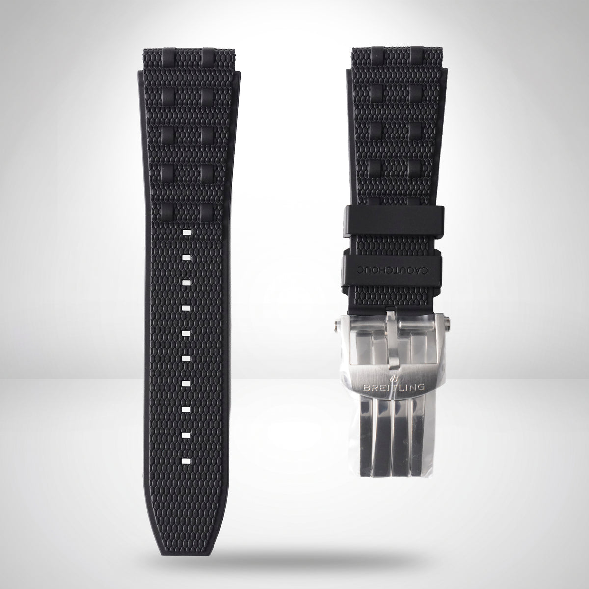 Genuine Breitling Rouleaux Chronomat B01 Black Rubber Strap 22mm / 20mm | A20DSA.6 Steel Clasp