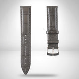 Genuine Omega 19mm Charcoal Grey Calf Grain Alligator Embossed Leather Strap & Steel Pin Buckle 94511802