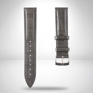 Genuine Omega 19mm Charcoal Grey Calf Grain Alligator Embossed Leather Strap & Steel Pin Buckle 94511802