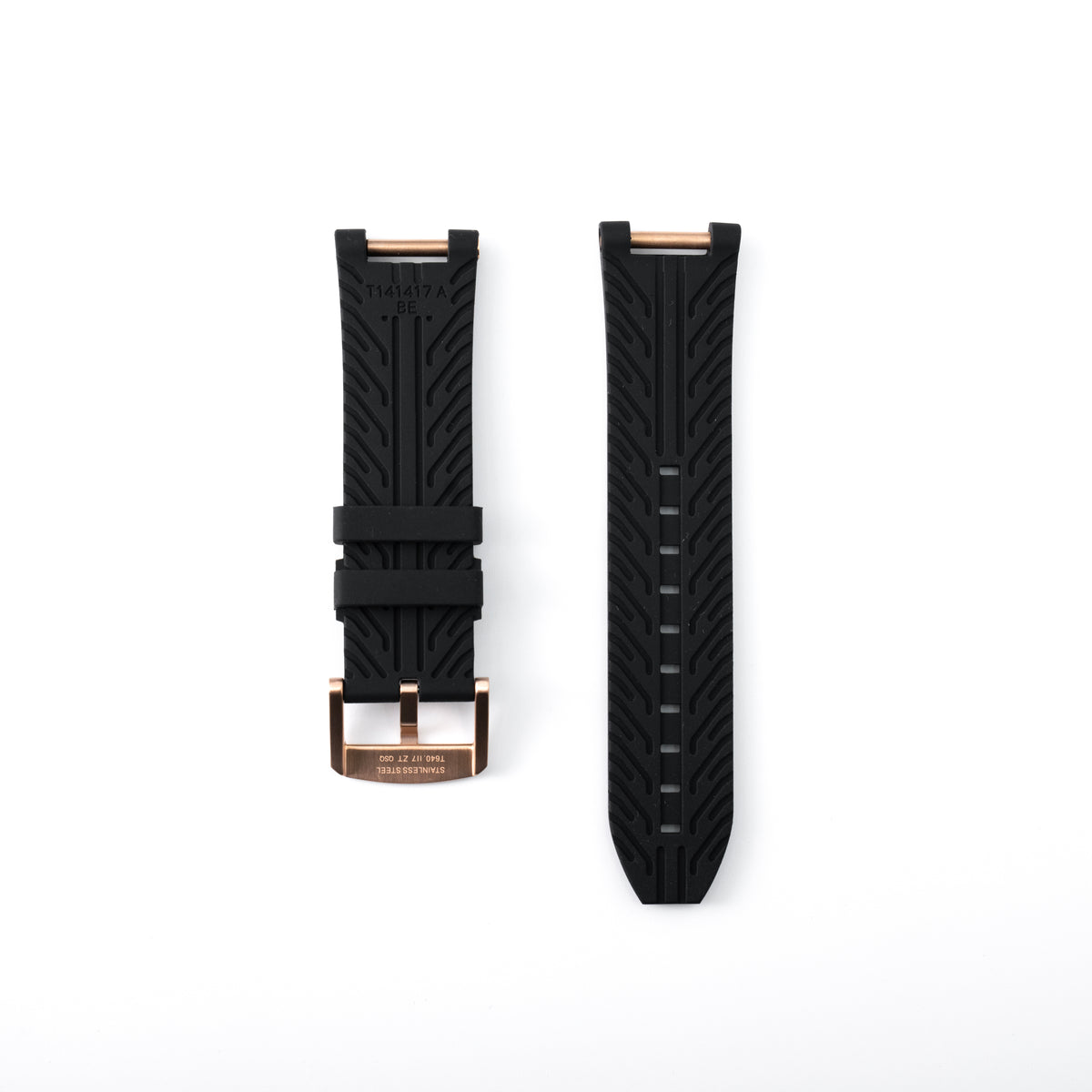 Tissot T-Race 45mm Black Rubber Strap | Rose Gold PVD Hardware | Fits 45mm T-Race | T141.417 / T141417A | OEM T603048543