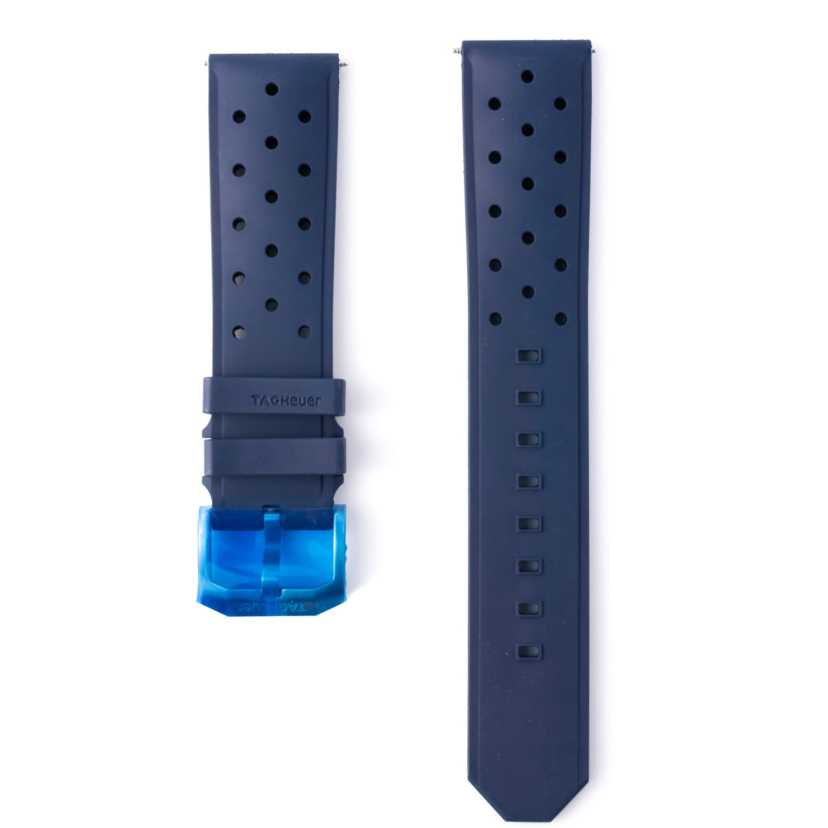 TAG Heuer Formula 1 43mm Blue Perforated Rubber Rally Strap 21.5mm with Pin Buckle | Genuine OEM FT8099
