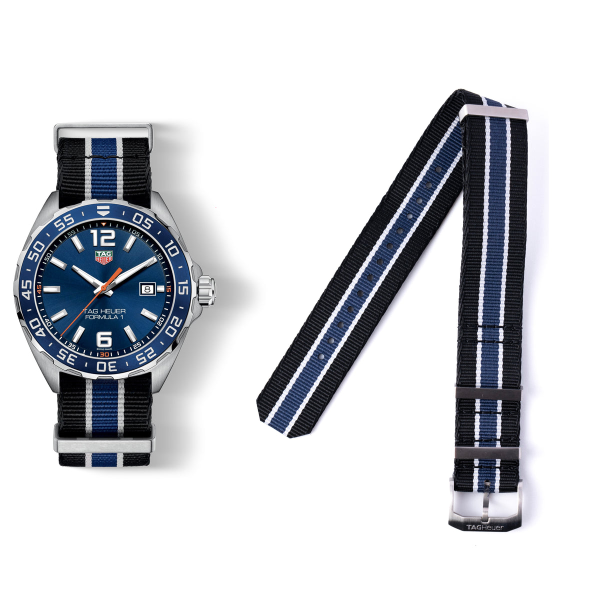 TAG Heuer Formula 1 Blue & Black Striped Nylon NATO Strap 22mm | Genuine OEM FC8197