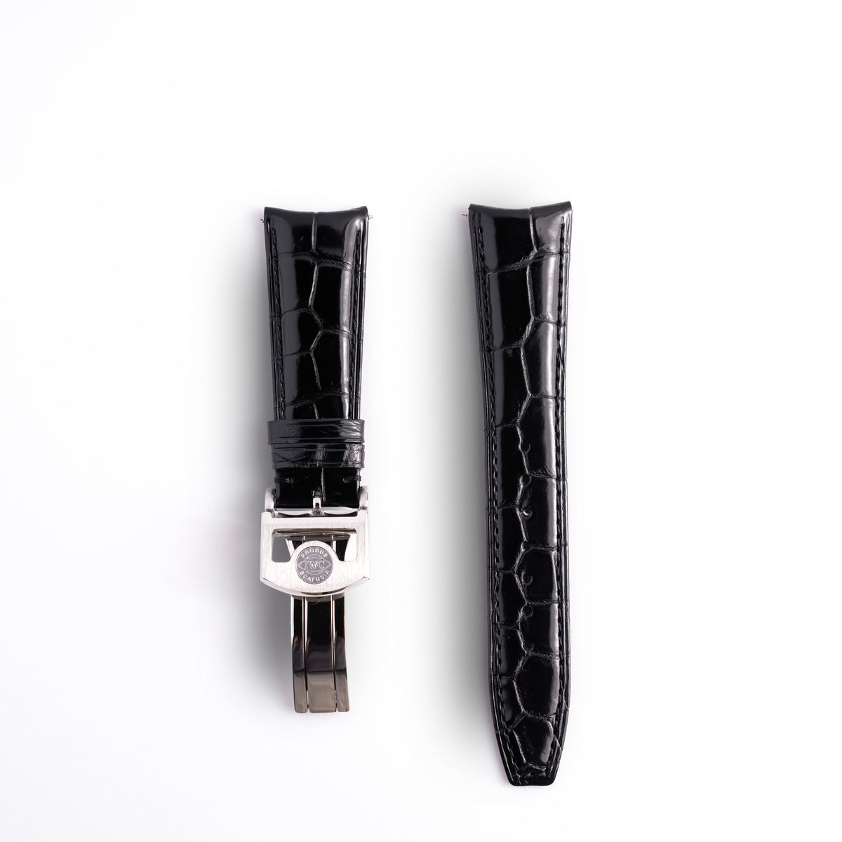 IWC Schaffhausen Portugieser Black Genuine Alligator Curved-End Strap 22mm Probus Scafusia Folding Clasp | Genuine OEM DRBN