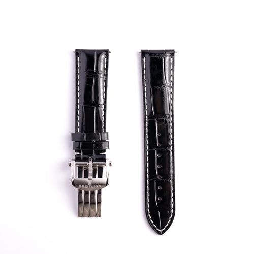 Breitling Black Alligator-Embossed Calfskin Strap 22mm with Folding Clasp | Genuine OEM 435X / A20DSA.6