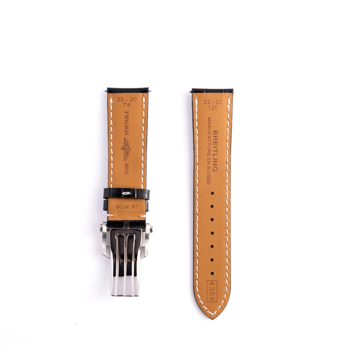 Breitling Black Alligator-Embossed Calfskin Strap 22mm with Folding Clasp | Genuine OEM 435X / A20DSA.6
