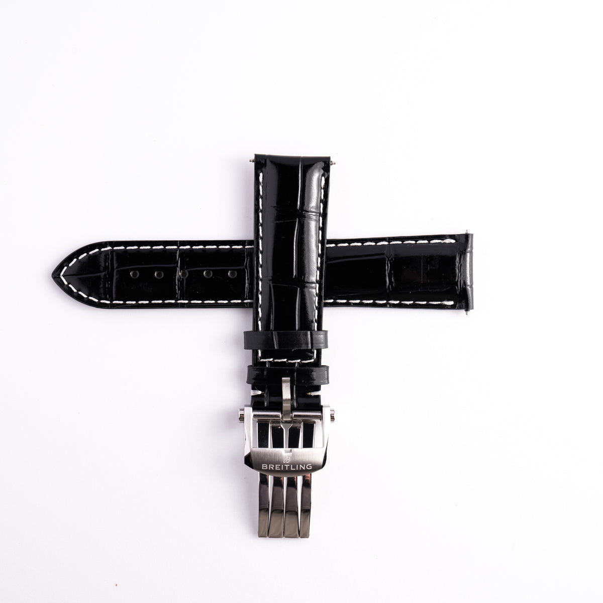 Breitling Black Alligator-Embossed Calfskin Strap 22mm with Folding Clasp | Genuine OEM 435X / A20DSA.6