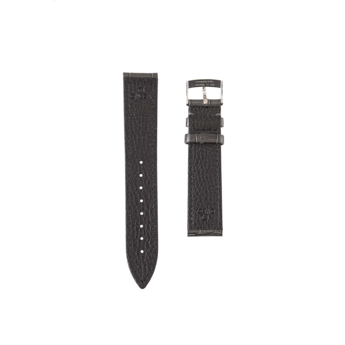 Genuine Omega 19mm Charcoal Grey Calf Grain Alligator Embossed Leather Strap & Steel Pin Buckle 94511802
