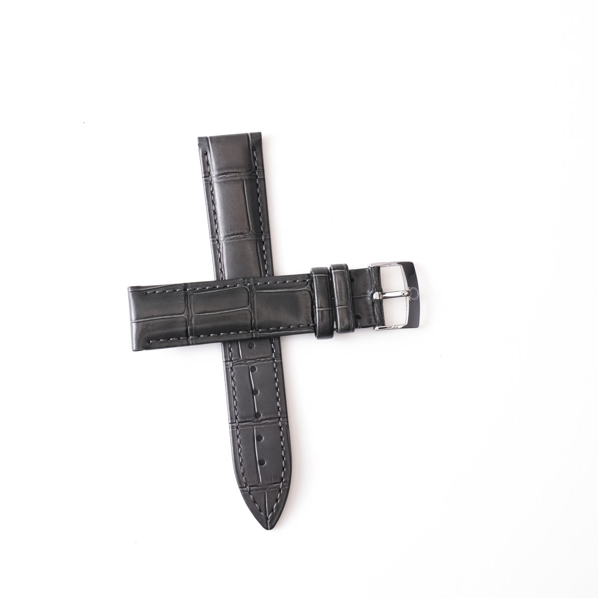 Genuine Omega 19mm Charcoal Grey Calf Grain Alligator Embossed Leather Strap & Steel Pin Buckle 94511802