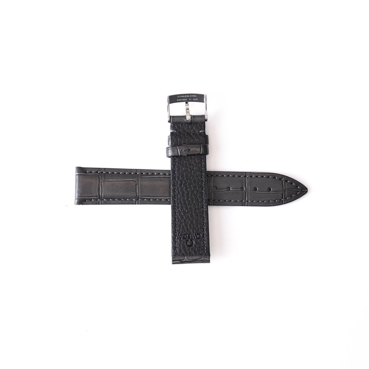 Genuine Omega 19mm Charcoal Grey Calf Grain Alligator Embossed Leather Strap & Steel Pin Buckle 94511802