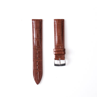 Genuine Omega 19mm Cognac Brown Alligator-Grain Leather Strap & Steel Pin Buckle 94511802