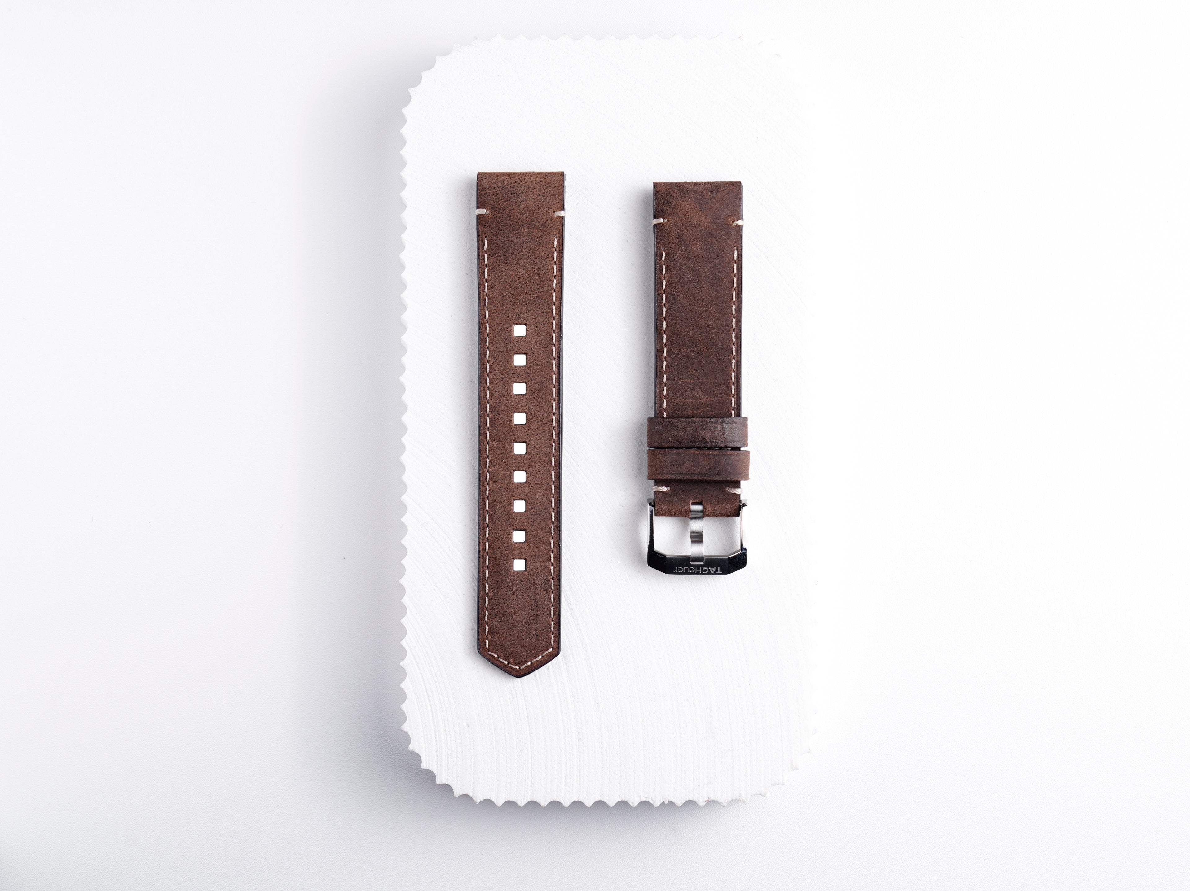 Autavia Dark Chestnut Beige Stitch Calf Strap | 21mm |  WBE5110