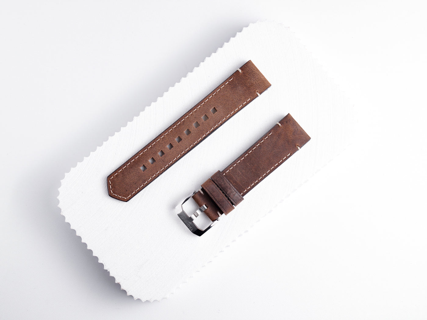 Autavia Dark Chestnut Beige Stitch Calf Strap | 21mm |  WBE5110