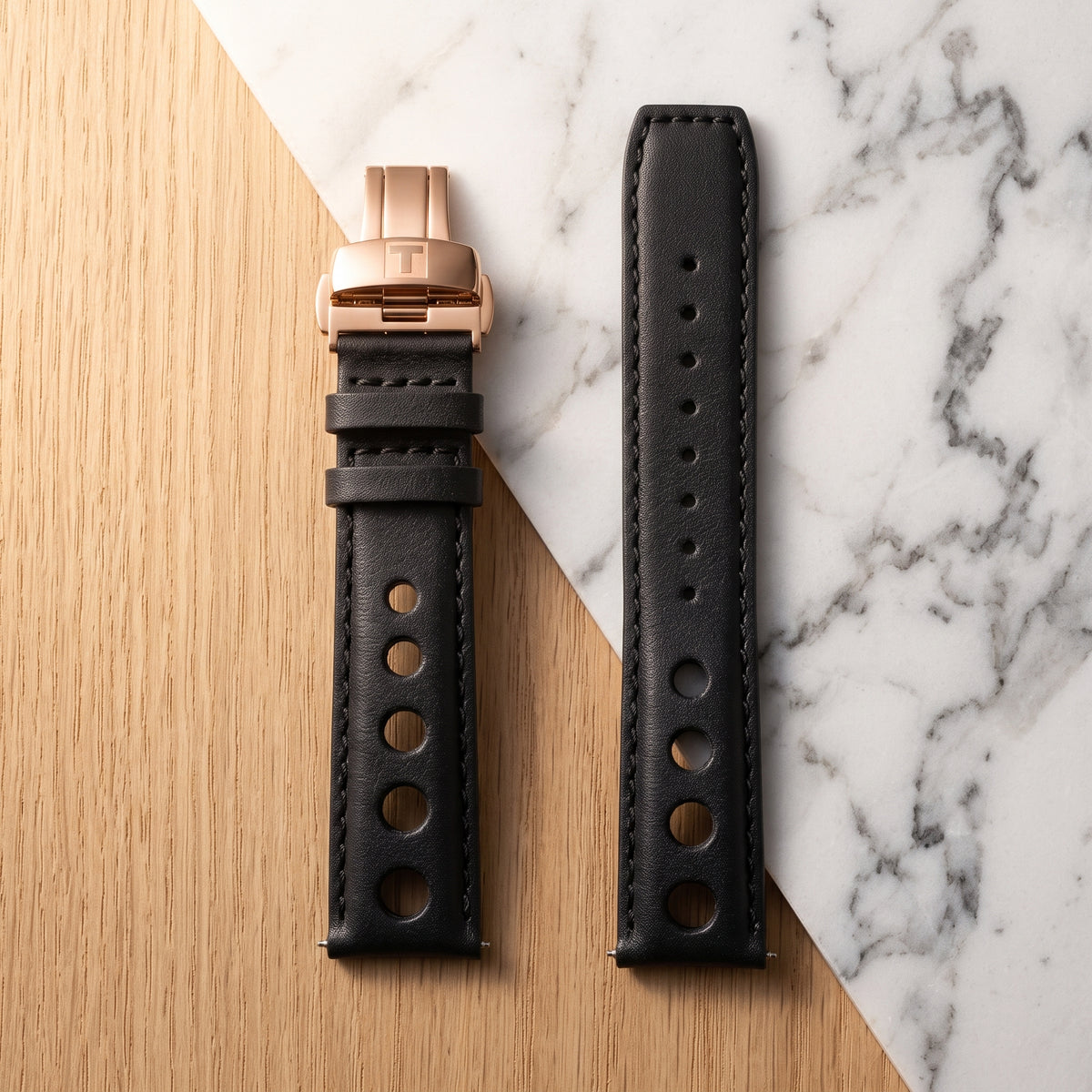 Tissot Heritage PR 516 Black Perforated Leather Rally Strap 20mm | Genuine OEM T600032025 / T640.22 AB
