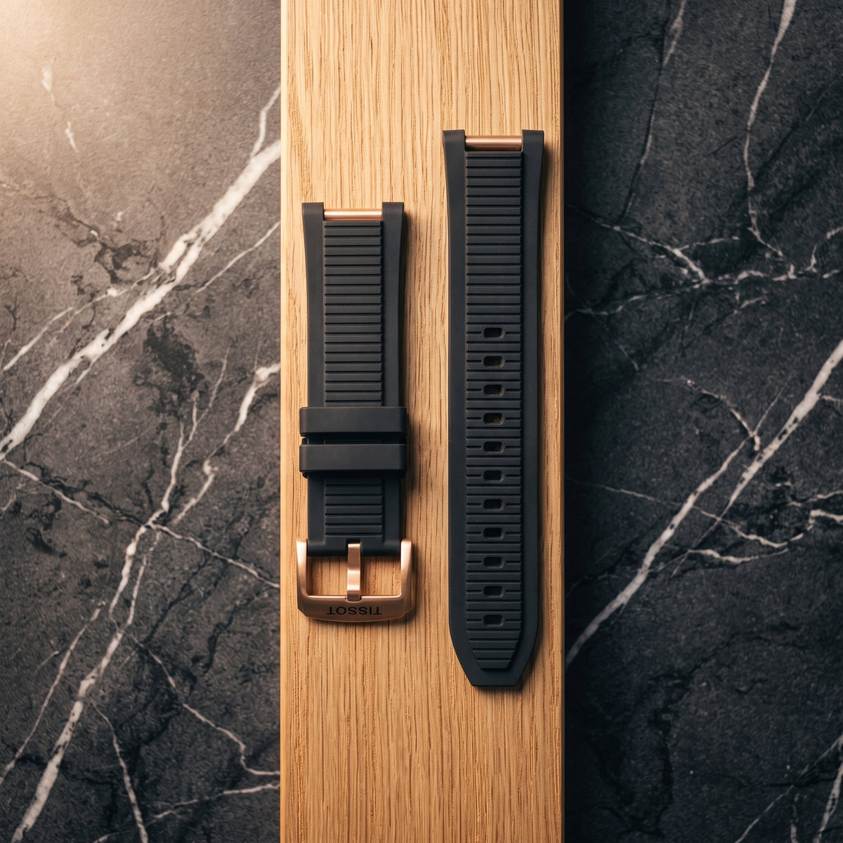 Tissot T-Race 45mm Black Rubber Strap | Rose Gold PVD Hardware | Fits 45mm T-Race | T141.417 / T141417A | OEM T603048543