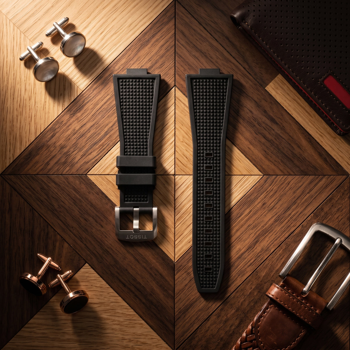 Tissot PRX 40mm Black Waffle-Textured Rubber Strap Fits 40mm  | Genuine OEM T852048462 / T137410A