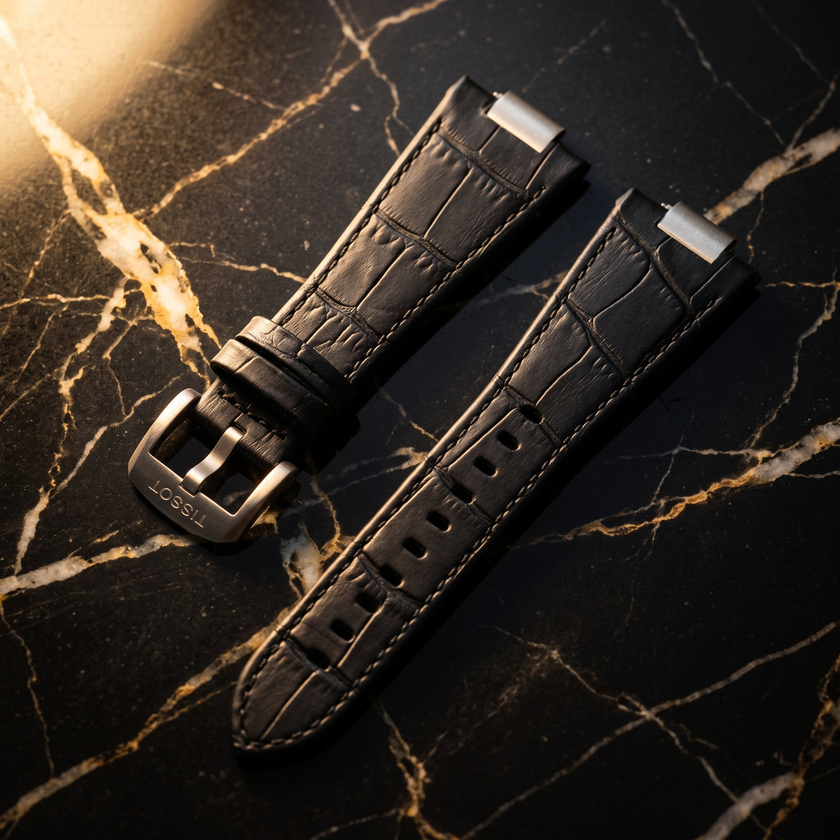 Tissot PRX 40mm Black Alligator-Embossed Leather Strap | Genuine OEM T852047562 / T610047563