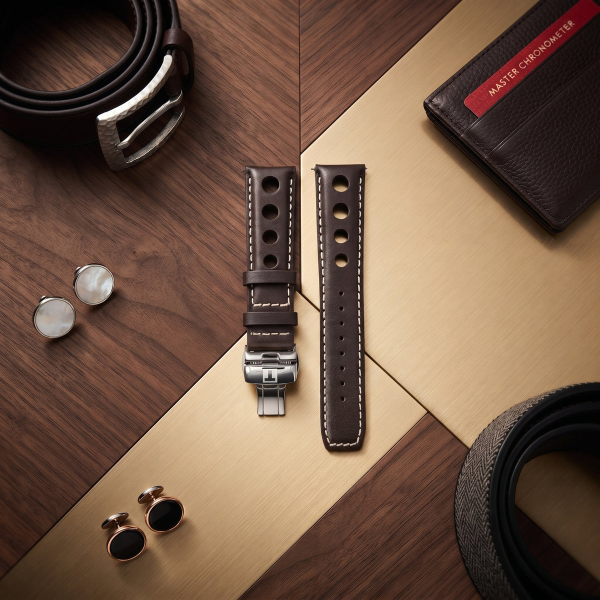 Tissot PRS 516 Heritage PR 516 Dark Brown Perforated Leather Rally Strap 20mm | Genuine OEM T610038460 / T610014547
