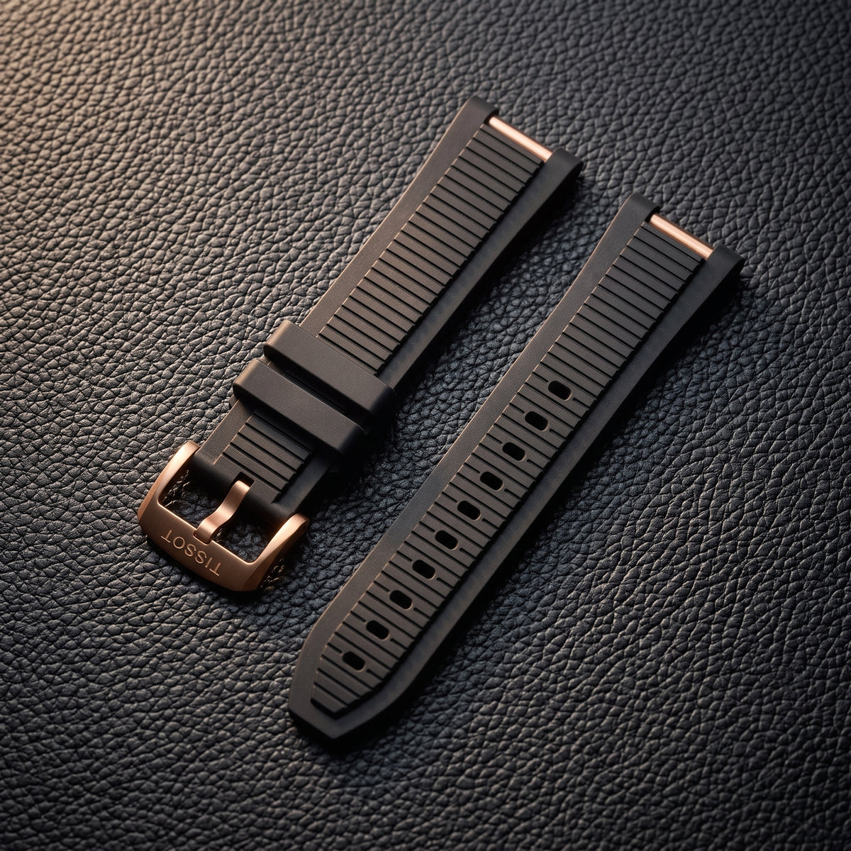 Tissot T-Race 45mm Black Rubber Strap | Rose Gold PVD Hardware | Fits 45mm T-Race | T141.417 / T141417A | OEM T603048543