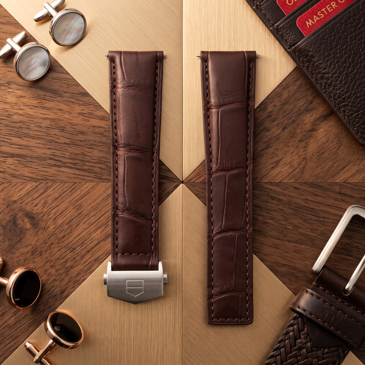 TAG Heuer Aquaracer 43mm Brown Alligator Leather & Rubber Strap 21.5mm | Genuine OEM FC6474 / FC5065