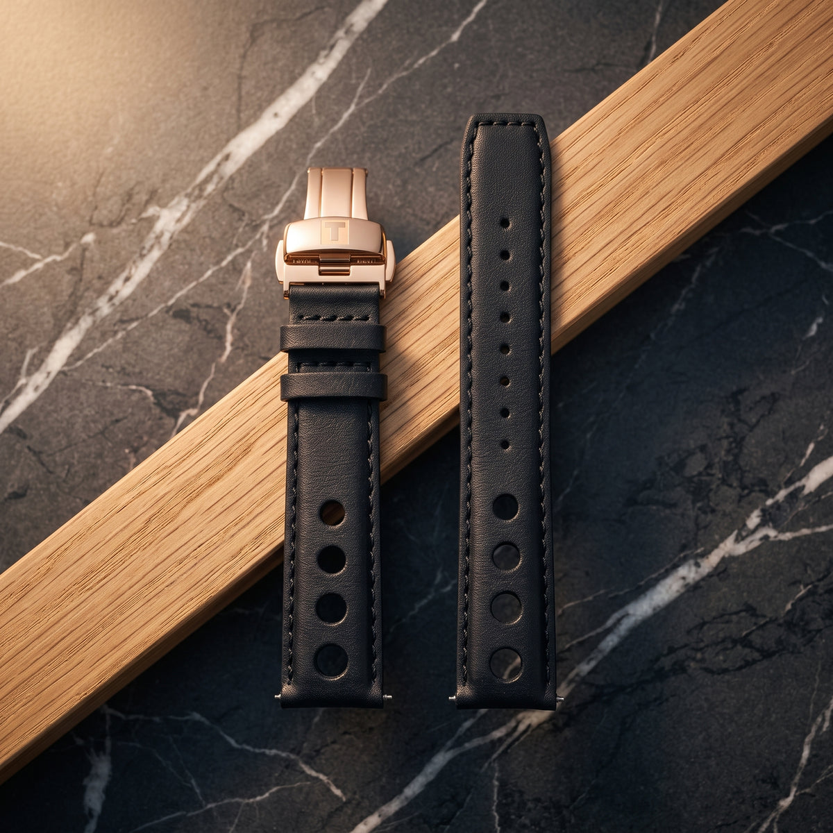 Tissot Heritage PR 516 Black Perforated Leather Rally Strap 20mm | Genuine OEM T600032025 / T640.22 AB
