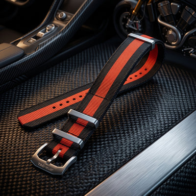 TAG Heuer Formula 1 McLaren Rocket Red & Black Striped Nylon NATO Strap 22mm | Genuine OEM FC8188