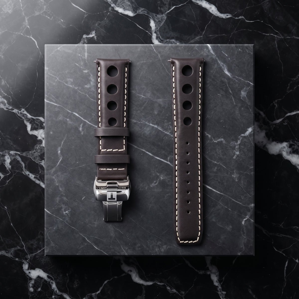 Tissot PRS 516 Heritage PR 516 Dark Brown Perforated Leather Rally Strap 20mm | Genuine OEM T610038460 / T610014547
