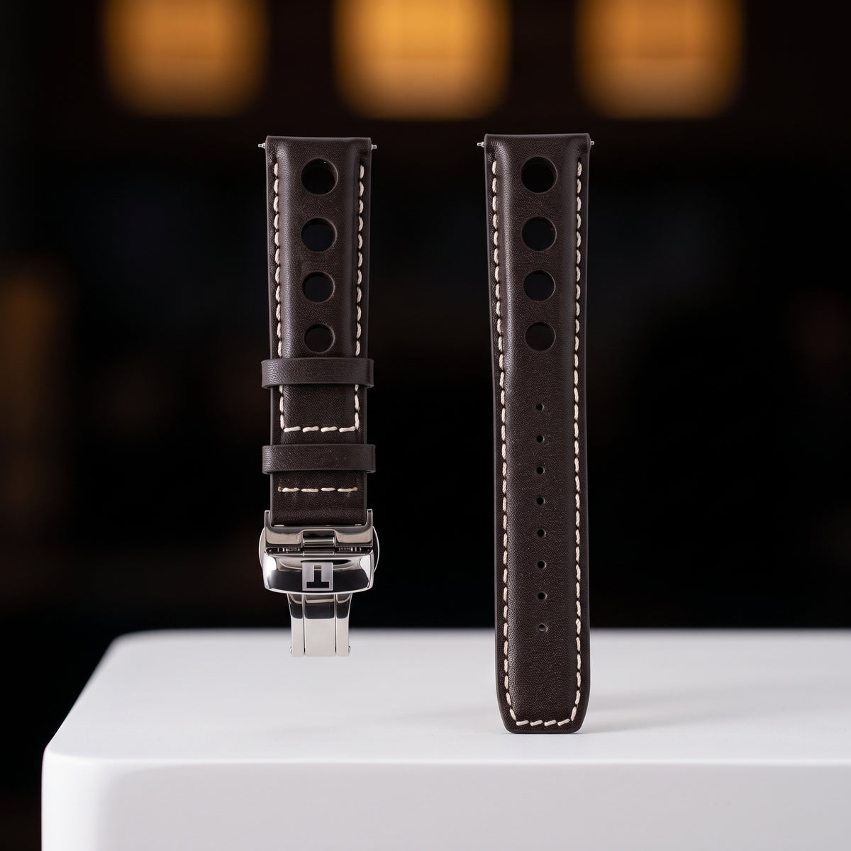 Tissot PRS 516 Heritage PR 516 Dark Brown Perforated Leather Rally Strap 20mm | Genuine OEM T610038460 / T610014547