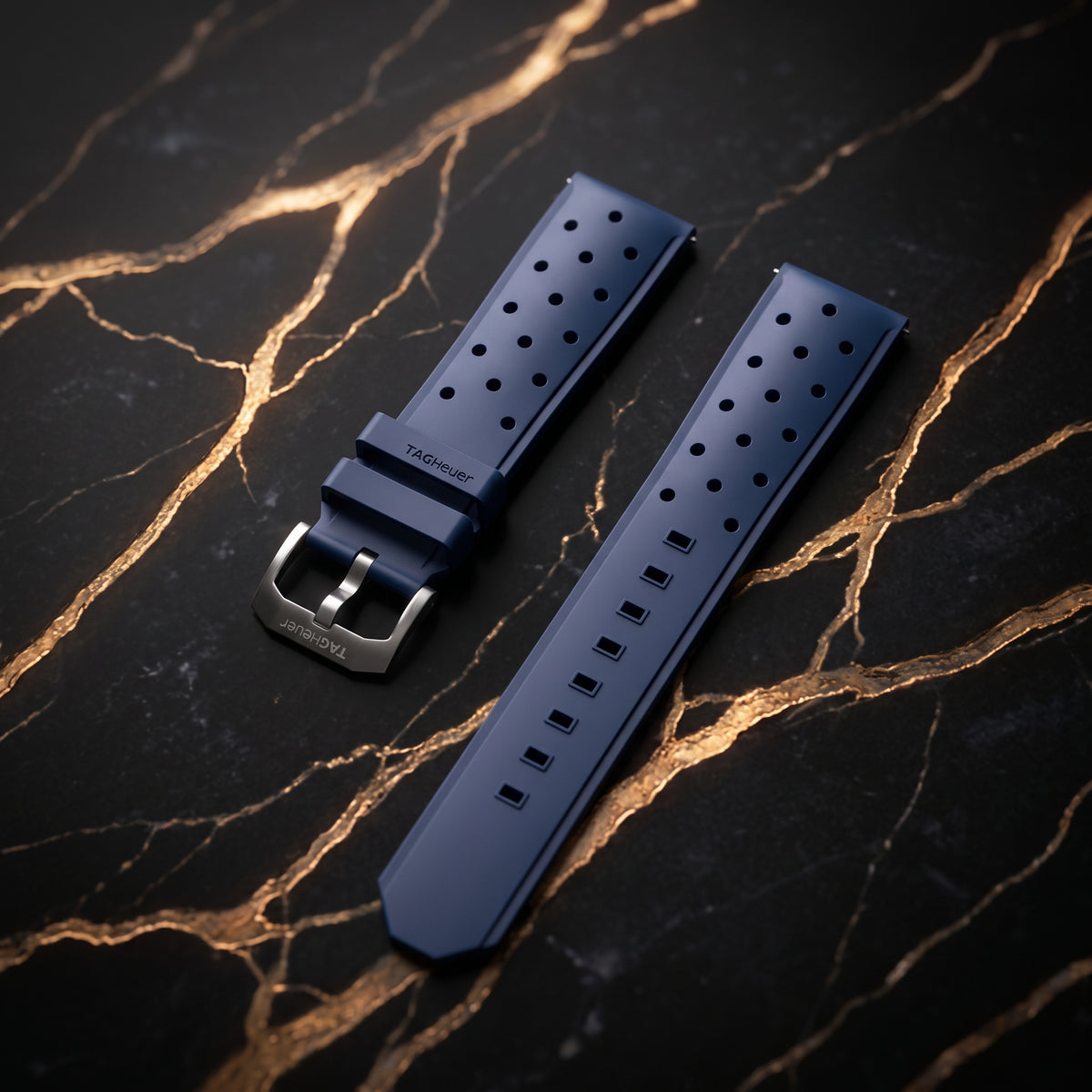 TAG Heuer Formula 1 43mm Blue Perforated Rubber Rally Strap 21.5mm with Pin Buckle | Genuine OEM FT8099