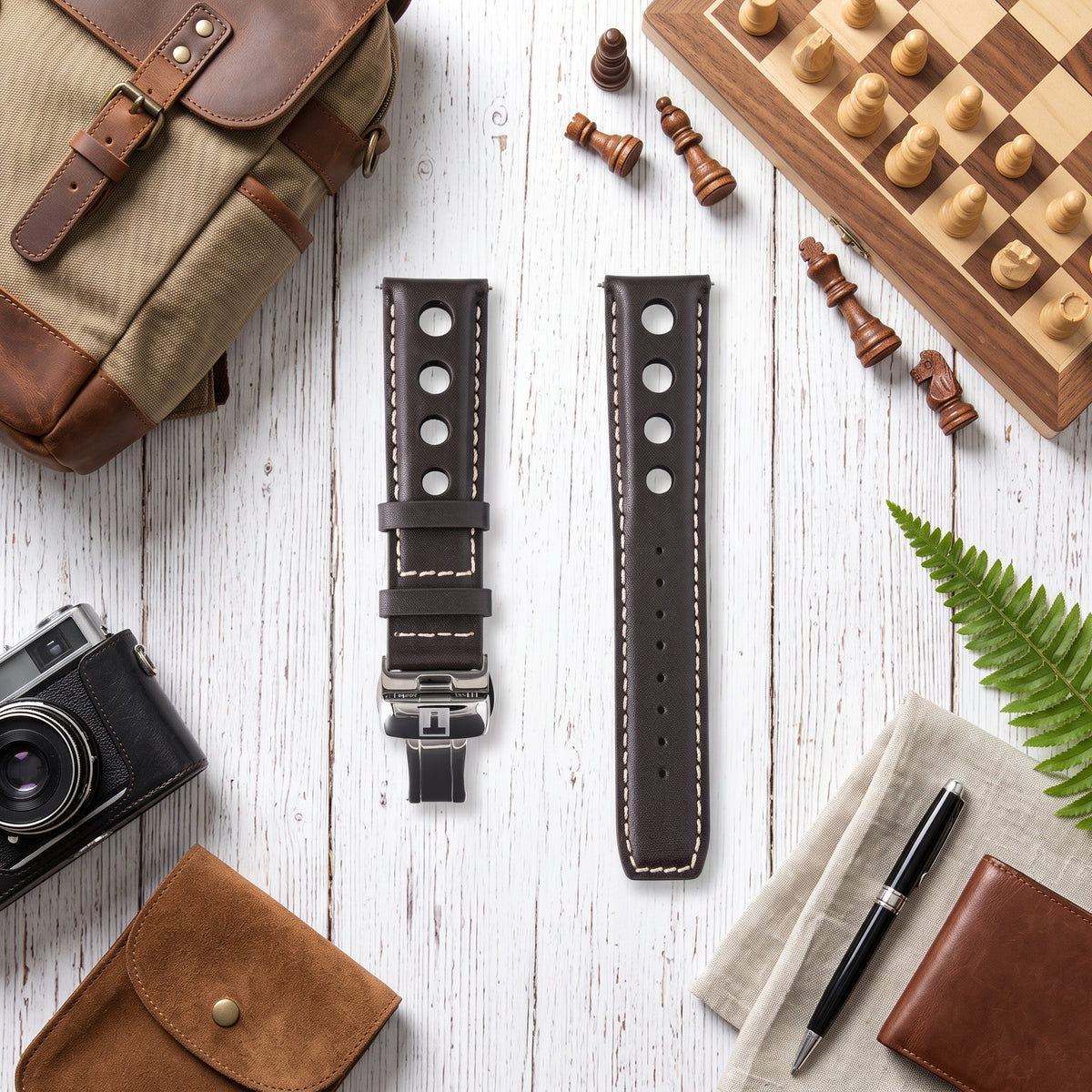 Tissot PRS 516 Heritage PR 516 Dark Brown Perforated Leather Rally Strap 20mm | Genuine OEM T610038460 / T610014547
