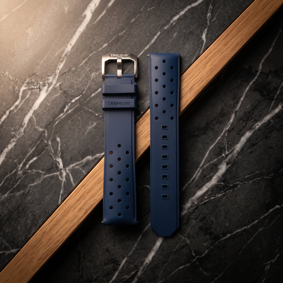 TAG Heuer Formula 1 43mm Blue Perforated Rubber Rally Strap 21.5mm with Pin Buckle | Genuine OEM FT8099