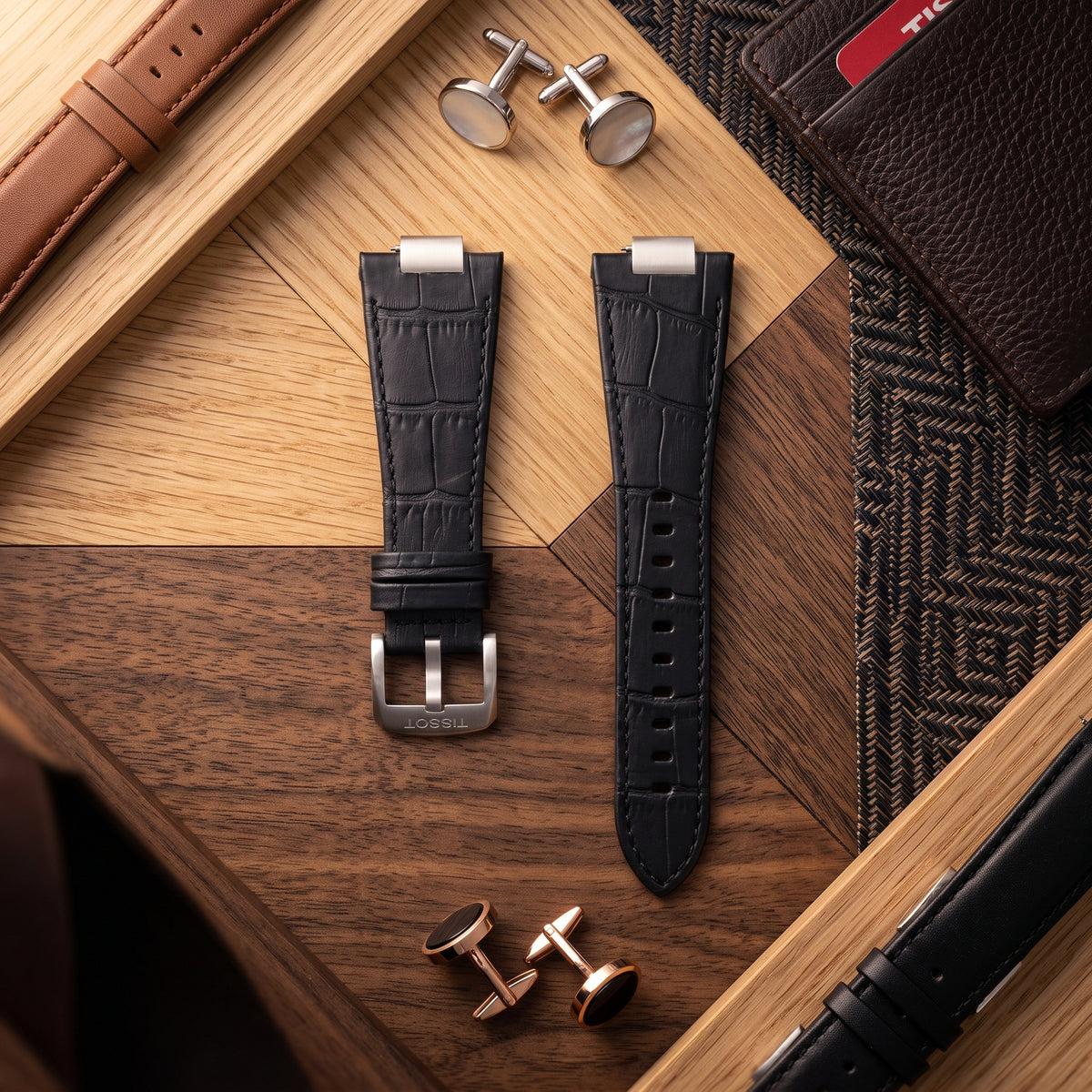 Tissot PRX 40mm Black Alligator-Embossed Leather Strap | Genuine OEM T852047562 / T610047563