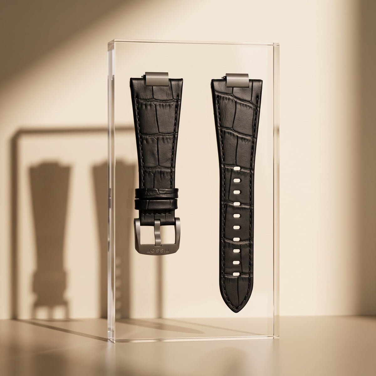 Tissot PRX 40mm Black Alligator-Embossed Leather Strap | Genuine OEM T852047562 / T610047563