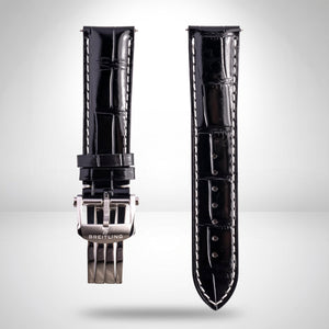Breitling Black Alligator-Embossed Calfskin Strap 22mm with Folding Clasp | Genuine OEM 435X / A20DSA.6