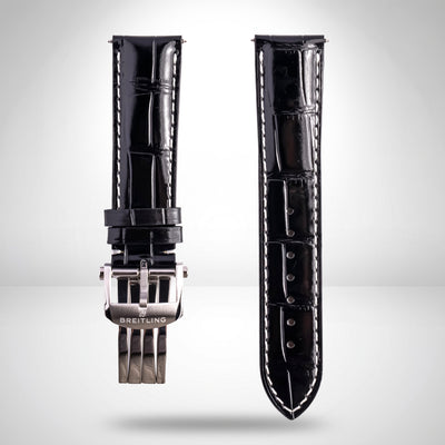 Breitling Black Alligator-Embossed Calfskin Strap 22mm with Folding Clasp | Genuine OEM 435X / A20DSA.6