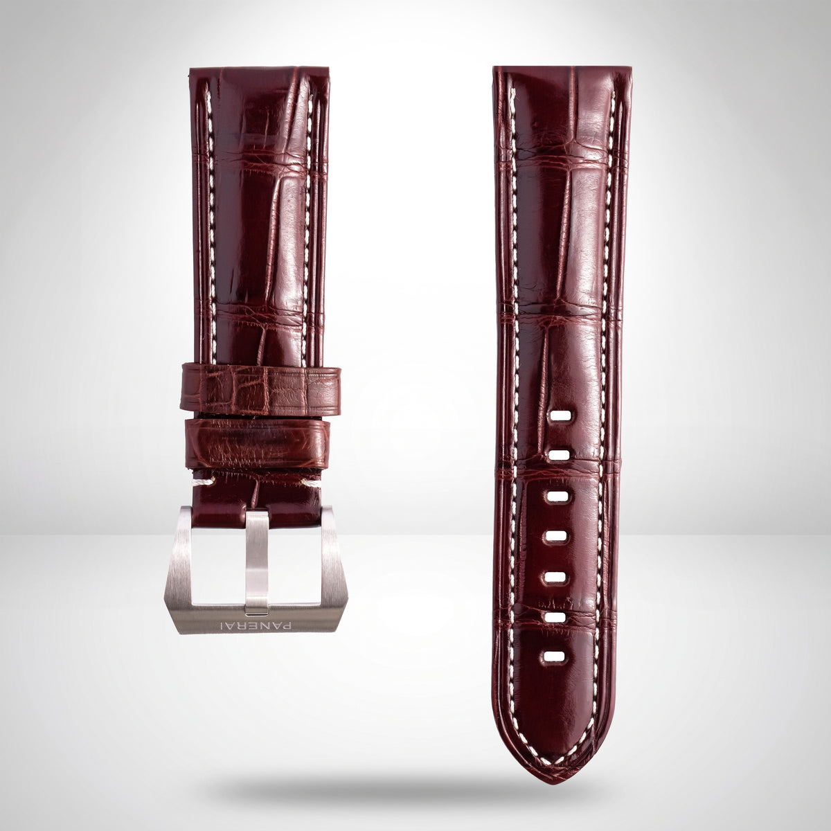 Panerai Luminor Marina 44mm Dark Brown Alligator Leather Strap 24mm with Brushed Pre-V Buckle | Genuine OEM