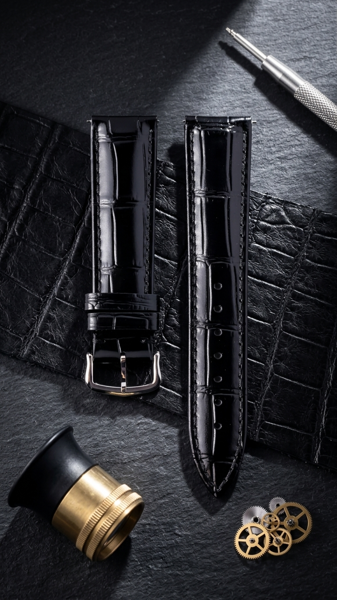 Cartier Black Alligator-Embossed Calfskin Strap 20mm with Tang Buckle | Genuine OEM KD1LSK96