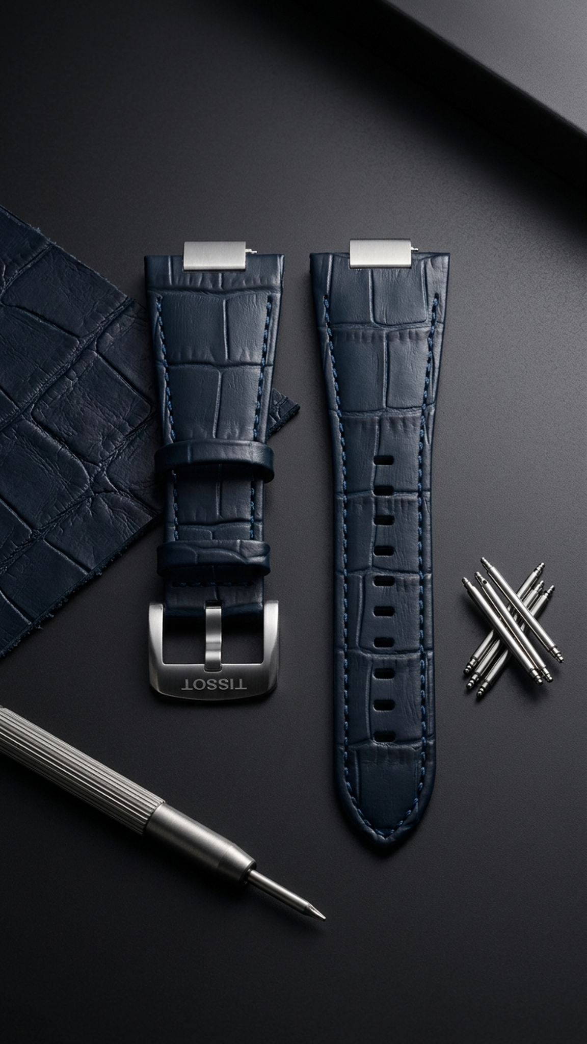 Tissot PRX 40mm Blue Alligator-Embossed Leather Strap | Genuine OEM T852047701 / T640.65 AB