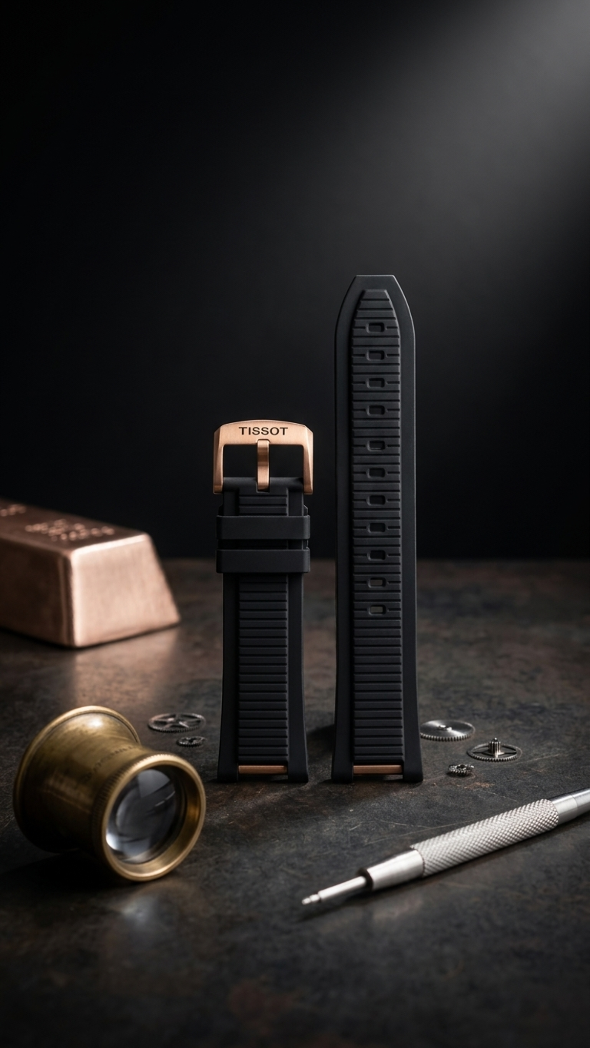 Tissot T-Race 45mm Black Rubber Strap | Rose Gold PVD Hardware | Fits 45mm T-Race | T141.417 / T141417A | OEM T603048543