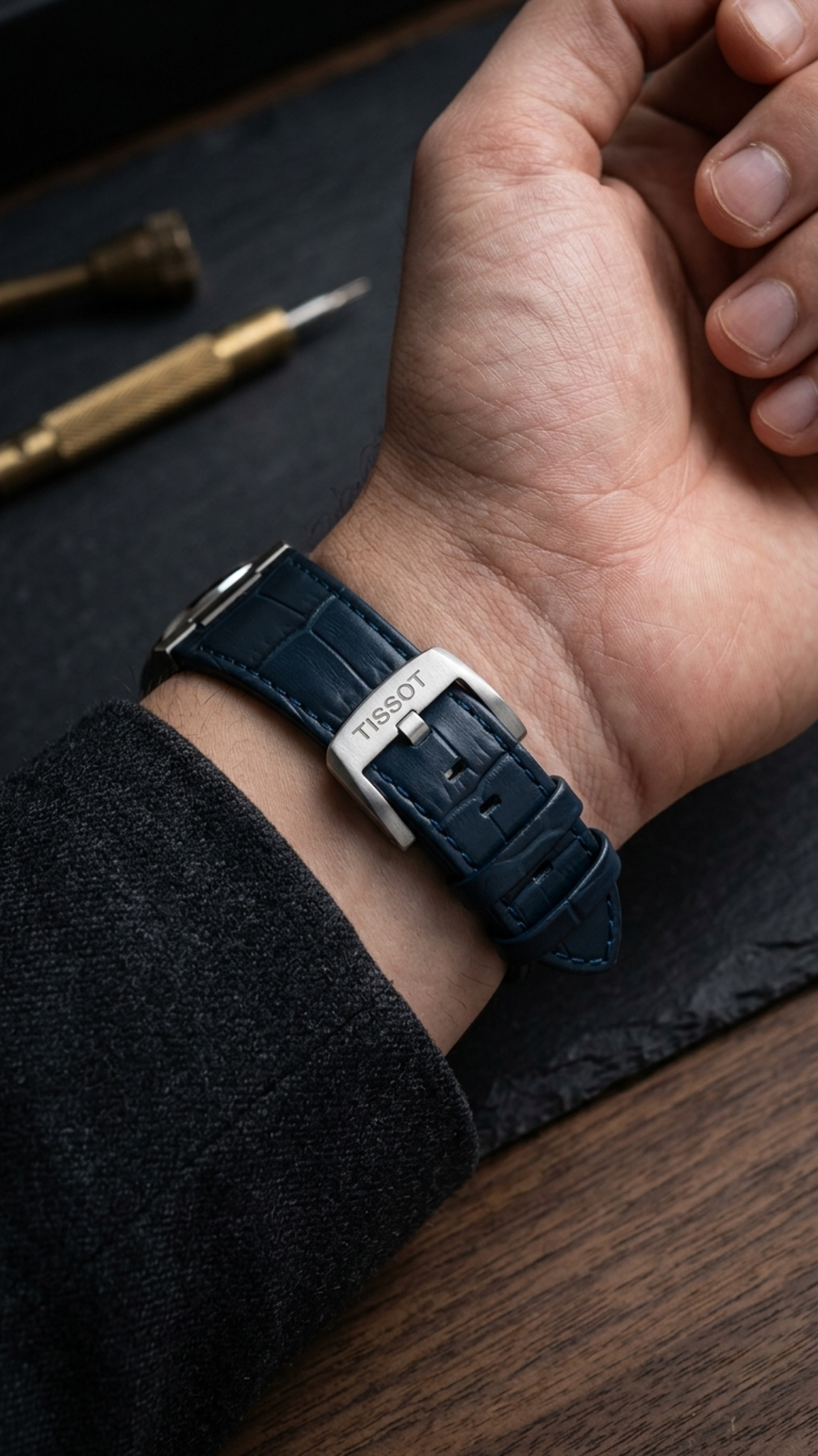 Tissot PRX 40mm Blue Alligator-Embossed Leather Strap | Genuine OEM T852047701 / T640.65 AB