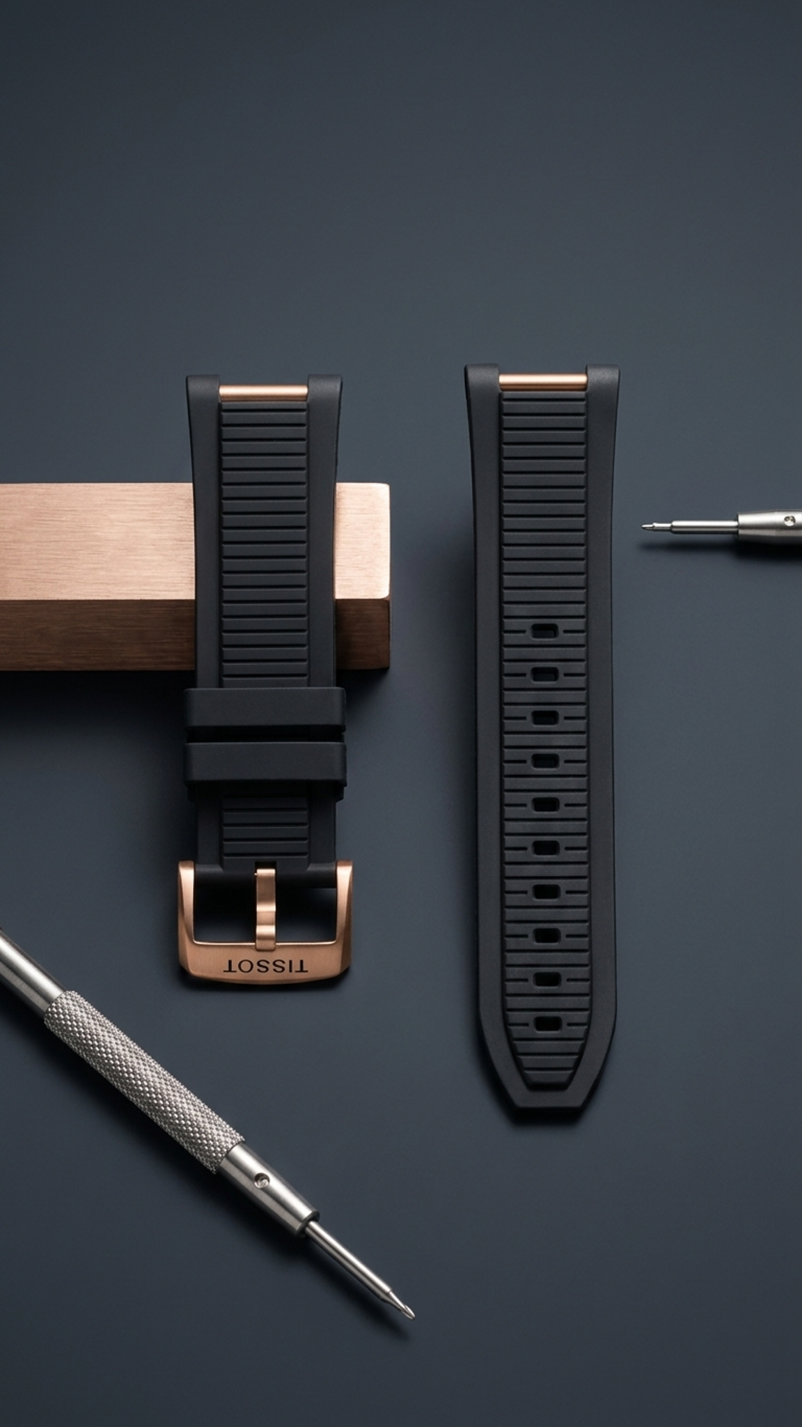 Tissot T-Race 45mm Black Rubber Strap | Rose Gold PVD Hardware | Fits 45mm T-Race | T141.417 / T141417A | OEM T603048543