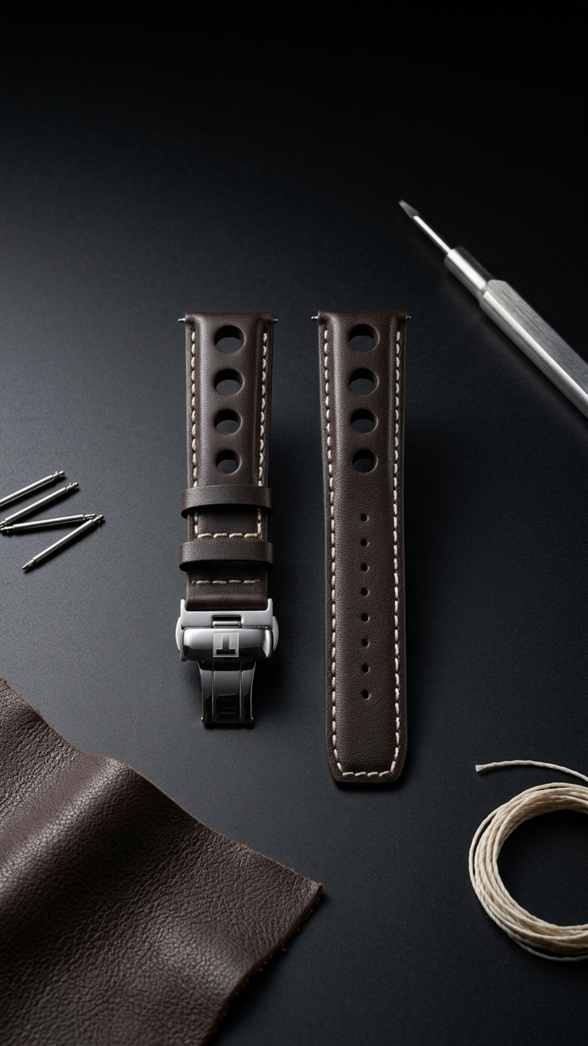 Tissot PRS 516 Heritage PR 516 Dark Brown Perforated Leather Rally Strap 20mm | Genuine OEM T610038460 / T610014547