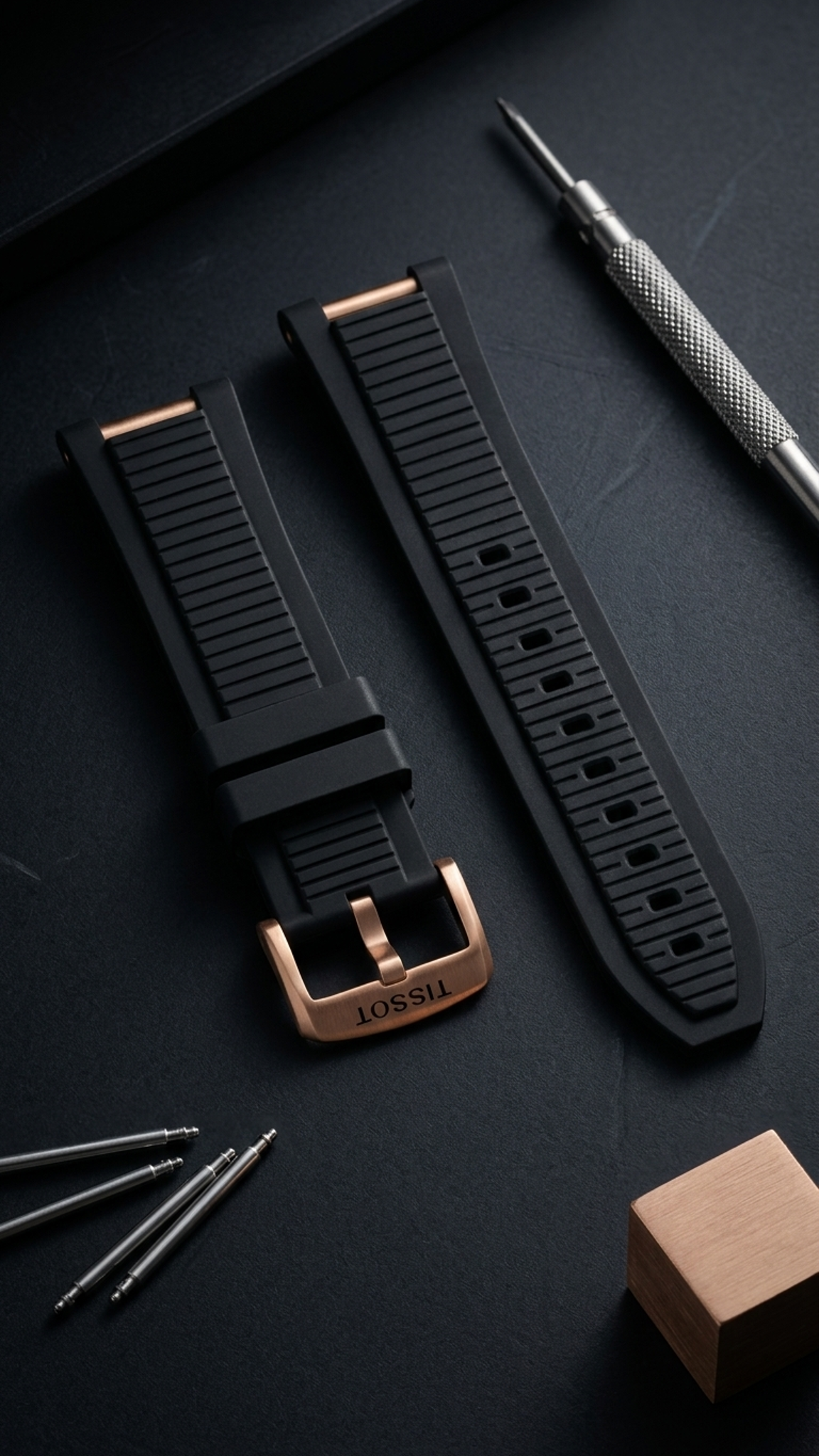 Tissot T-Race 45mm Black Rubber Strap | Rose Gold PVD Hardware | Fits 45mm T-Race | T141.417 / T141417A | OEM T603048543